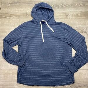 Marine Layer Hoodie Mens Large Blue White Striped Lightweight Pullover